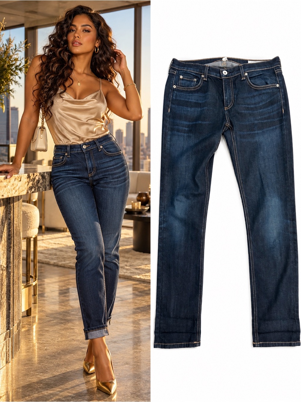 rag & bone Dre Slim Boyfriend Jeans 27 Beverlys Dark Indigo Wash Stretch Denim